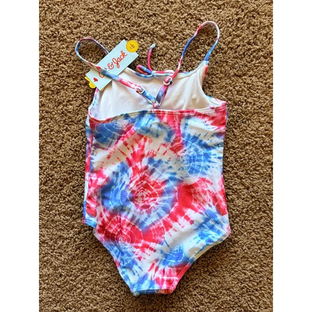 Target Cat & Jack Patriotic Tie Dye UPF50+ 1pc Swim Bathing Suit XS 4/5 NEW NWT